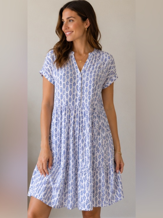 H&M Dresses & Skirts - H&M White Dress with Paisley Viscose Blue Print Dress size medium